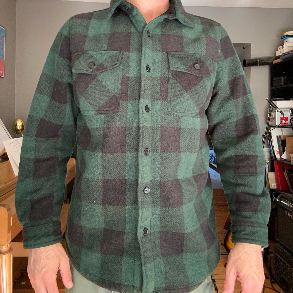 Green and Black Plaid Button-Up Shirt comfy lining